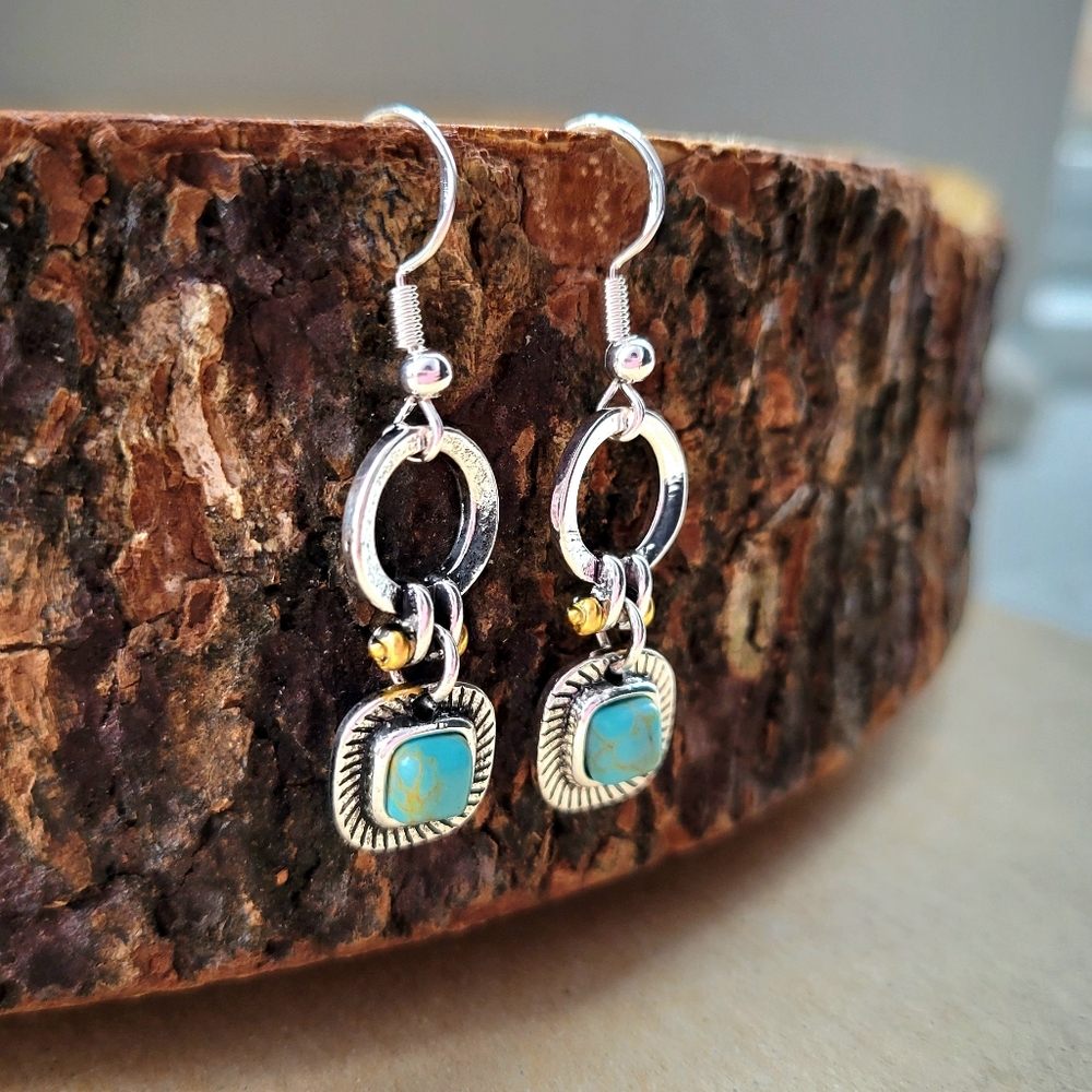Everyday Boho Turquoise Silver Earrings - Picture 2 of 5